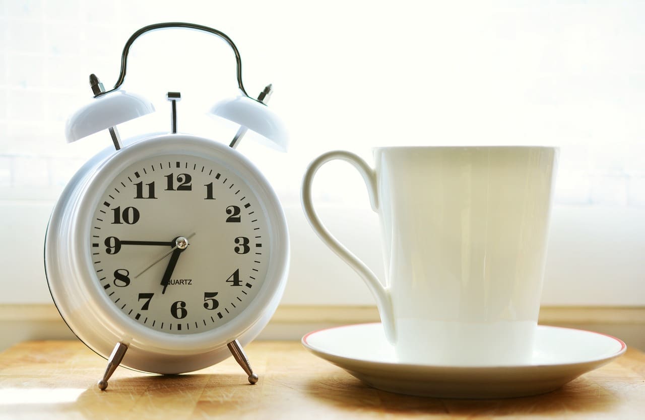 Image of a clock and a coffee cup