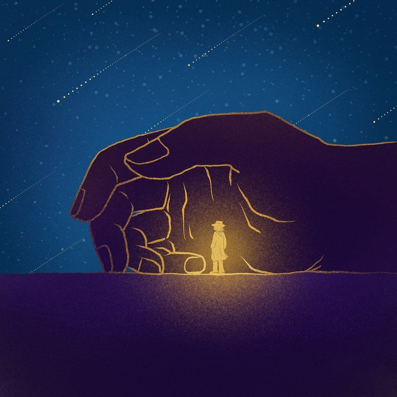 Image of a hand lighting up a person that's standing there