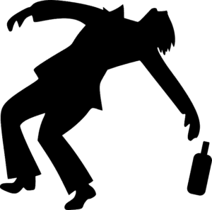 Image of a drunkard dropping a bottle of alcohol