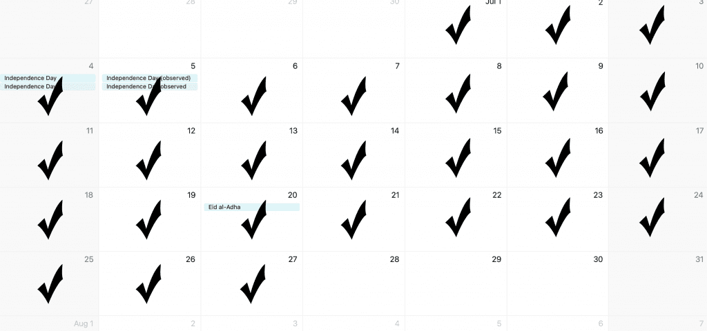 Image of a calender with checkmarks on it
